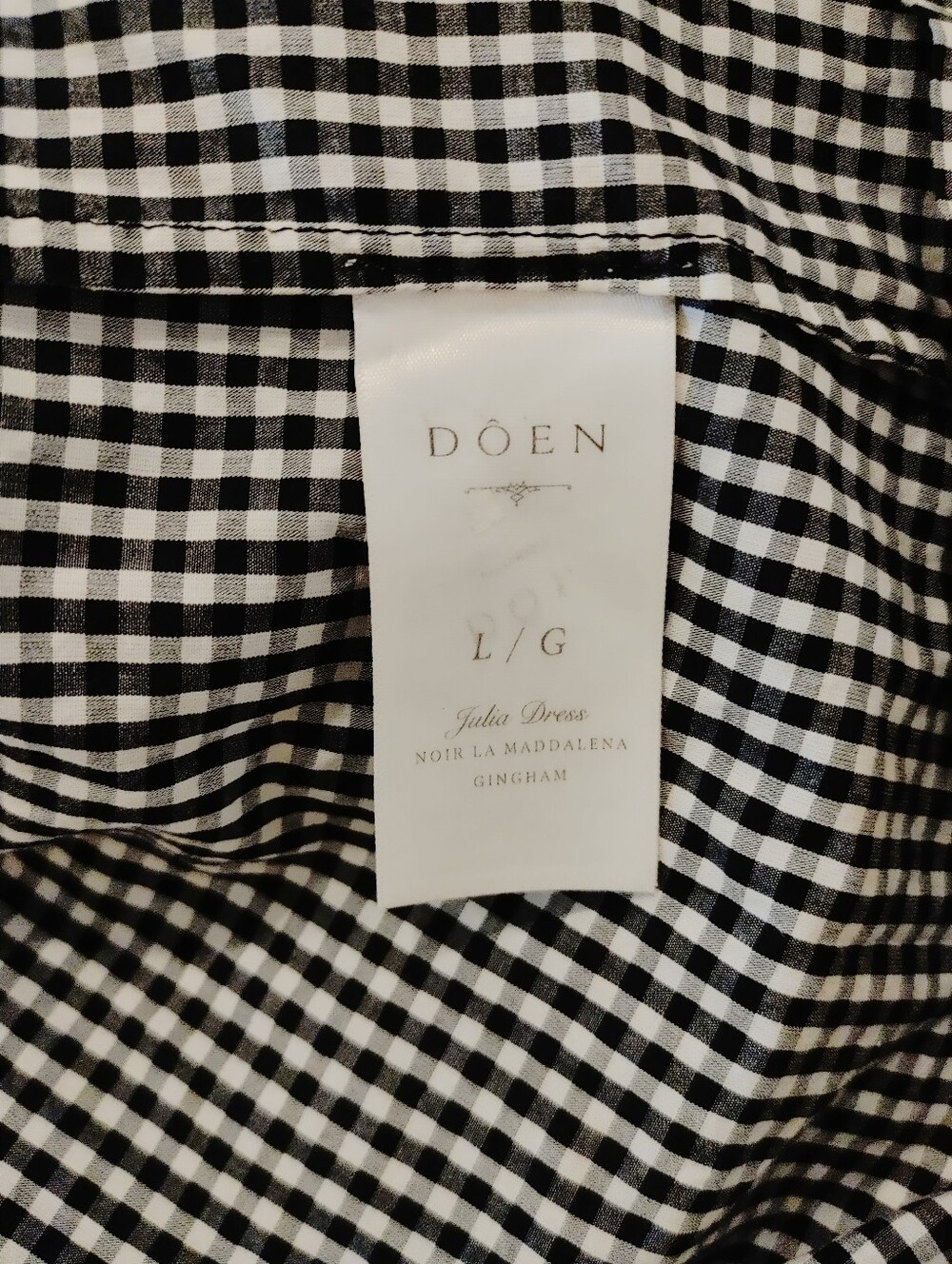 New DÔEN Julia Gingham Cotton Black & White Gingham Shirt Dress with Tie Neck - Picture 10 of 14